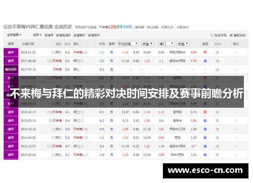 不来梅与拜仁的精彩对决时间安排及赛事前瞻分析